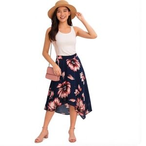 THE LIMITED Navy Blue Pink Floral Shark Bite Skirt Size XS
